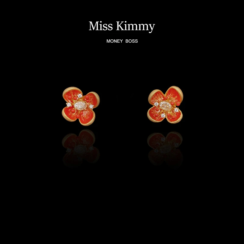 铜合金合成锆石耳饰 MissKimmy优雅国风珐琅立体花蕊花朵耳钉A05