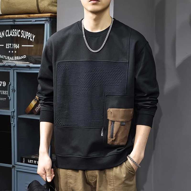 U&PURA秋季潮牌拼接肌理感卫衣男美式重磅磨毛宽松圆领美式高端潮