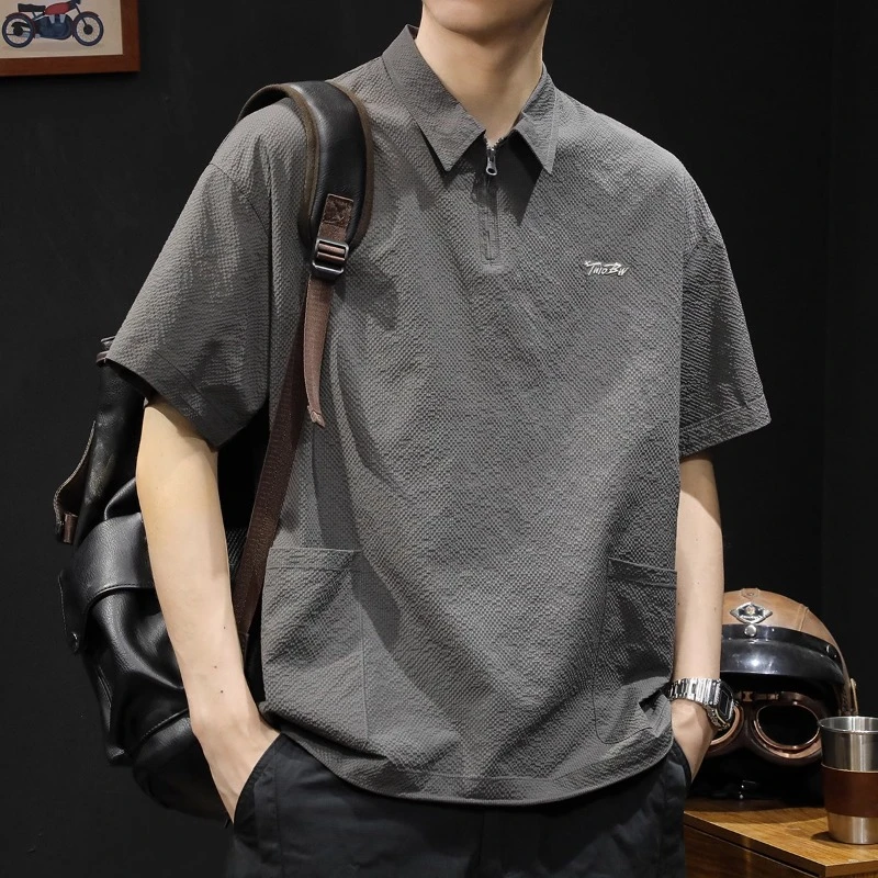 U&PURA2025新款拉链polo衫男短袖t恤男士夏季大码潮牌美式高端时