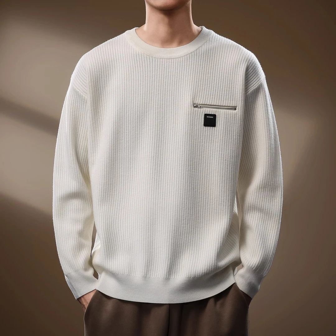 U&PURA高端拉链针织毛衣男秋季宽松大码日系简约毛线衣美式高端潮