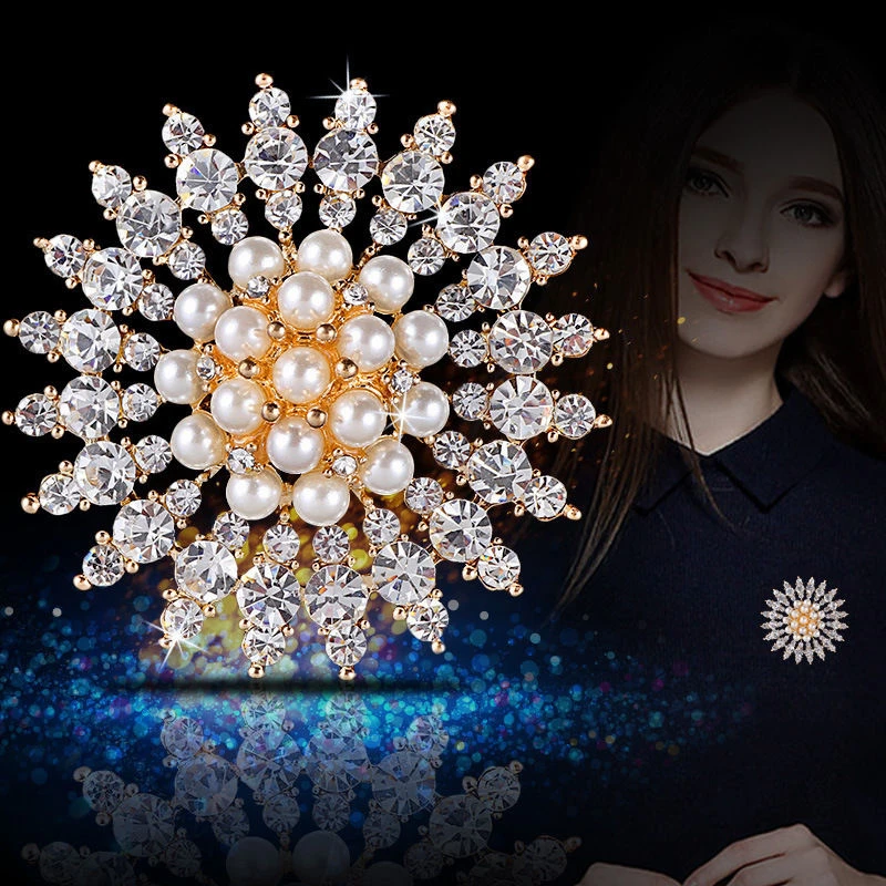 锌合金仿珍珠胸针 时尚太阳花胸针精致女士胸花饰品高档轻奢别针
