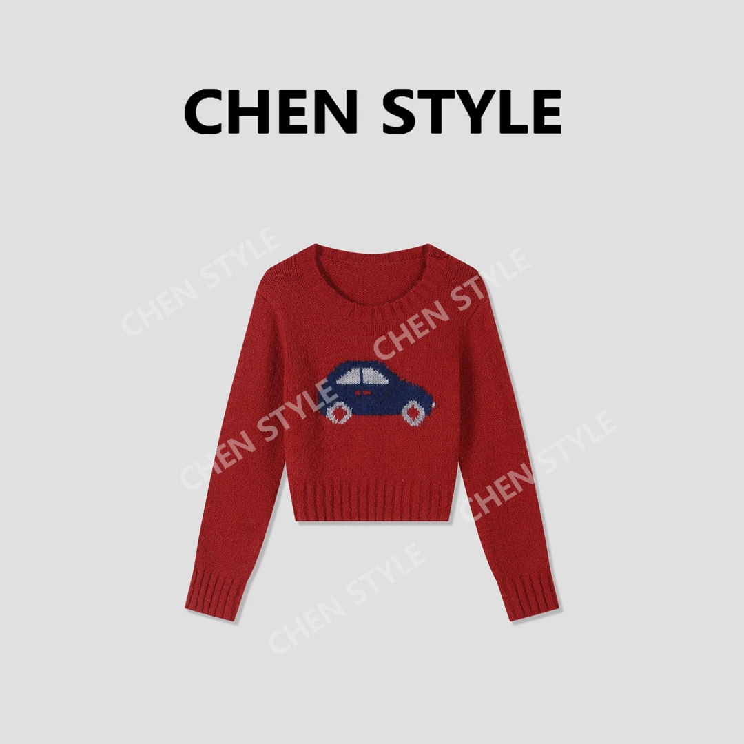 楚楚君~【小汽车】M84745圆领卡通汽车短款毛衣