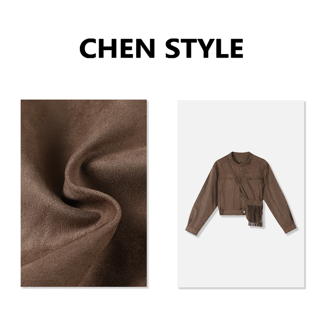 楚楚君~【老钱感拿捏】WT21594复古立领纽扣机车外套+斜跨包