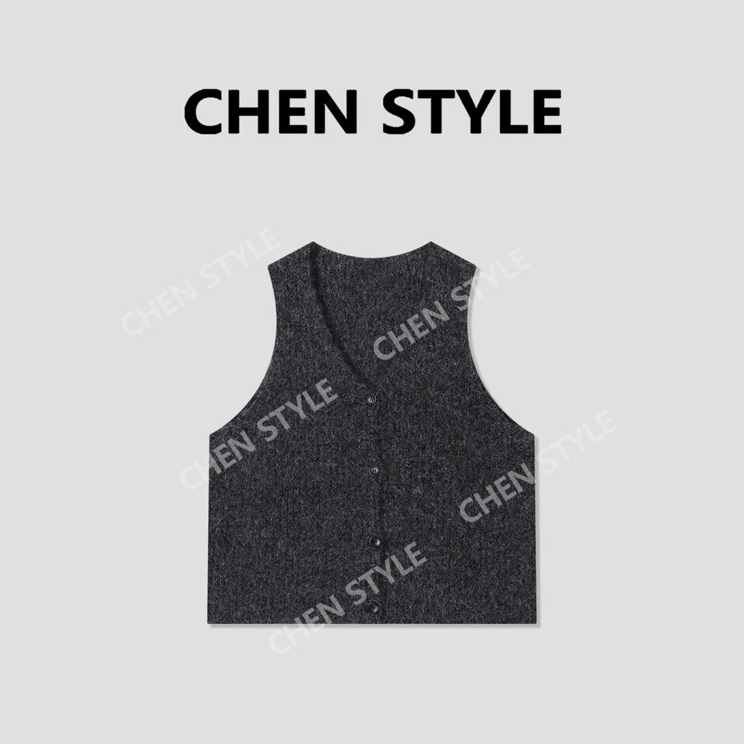 楚楚君~【慵懒时光】M76594冬款V领净版休闲毛衣马甲