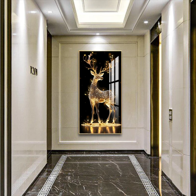 金鹿送福玄关走廊过道装饰画晶瓷镶钻画进门入户正对墙挂画