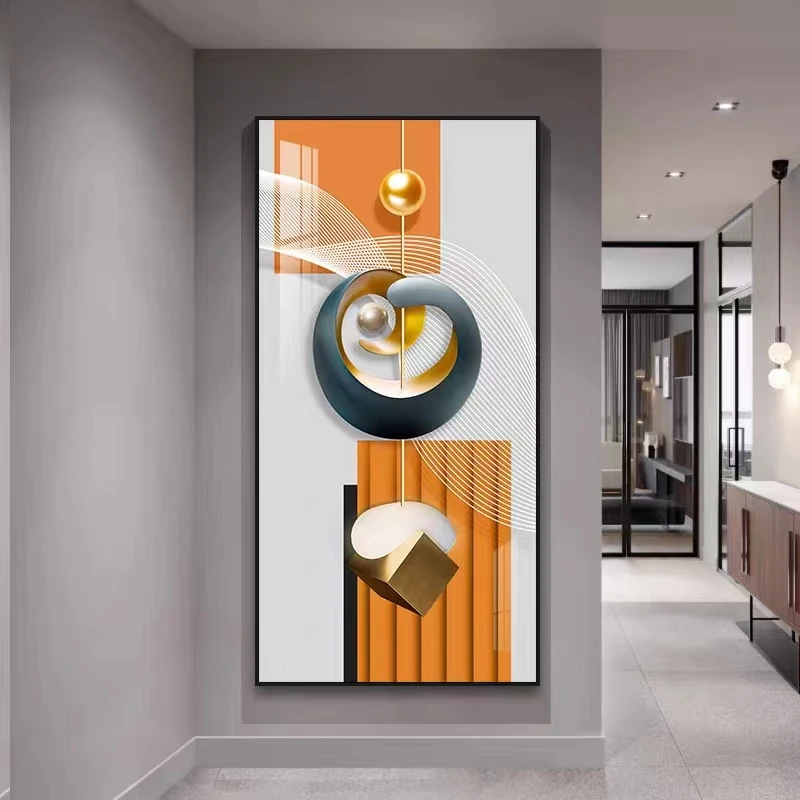 新中式玄关走廊过道装饰画led灯晶瓷镶钻画进门入户正对墙挂画