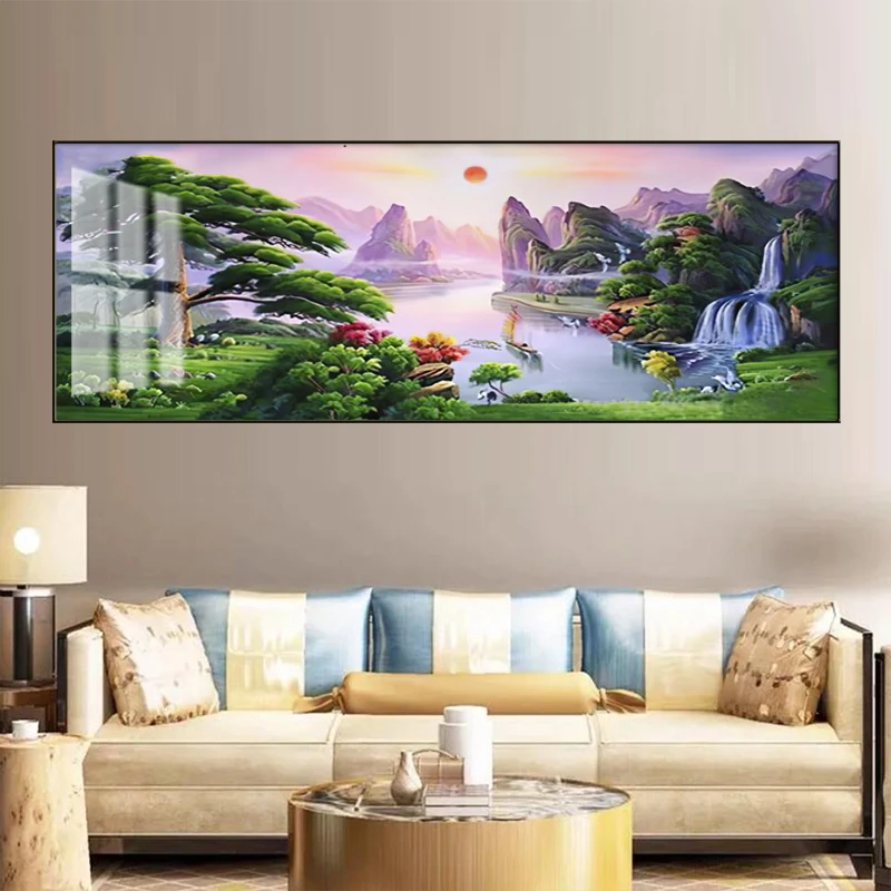 松迎天下客新中式客厅装饰画轻奢沙发背景墙画寓意好高端挂画