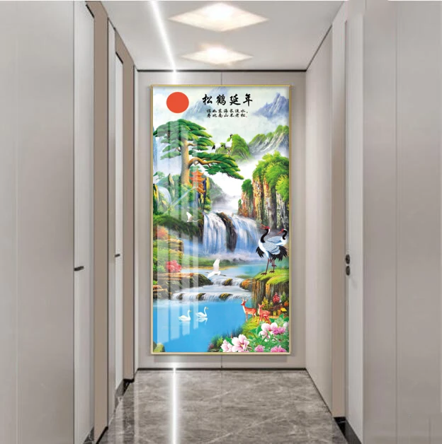 松鹤延年 玄关走廊过道装饰画晶瓷镶钻画进门入户正对墙挂画