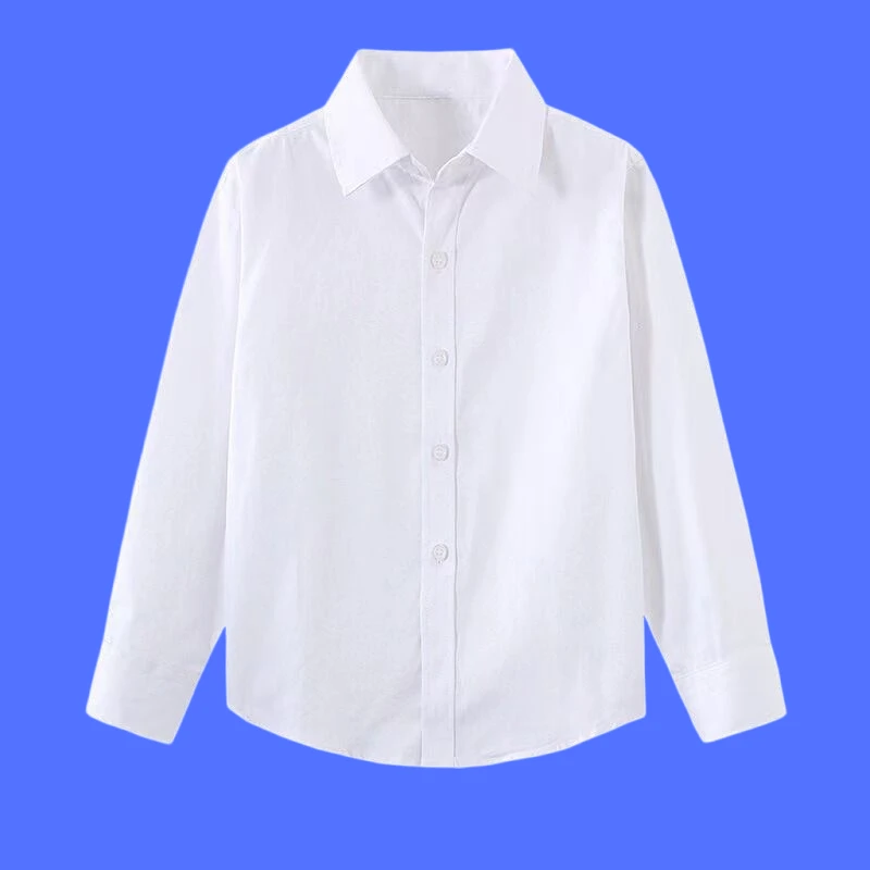 儿童白衬衫男童长袖春秋小学生短袖校服中大女童白色衬衣表演纯棉