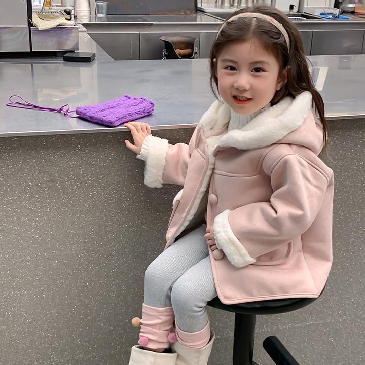 女童外套秋冬款2024新款小女孩可爱加绒连帽上衣儿童加厚休闲冬装