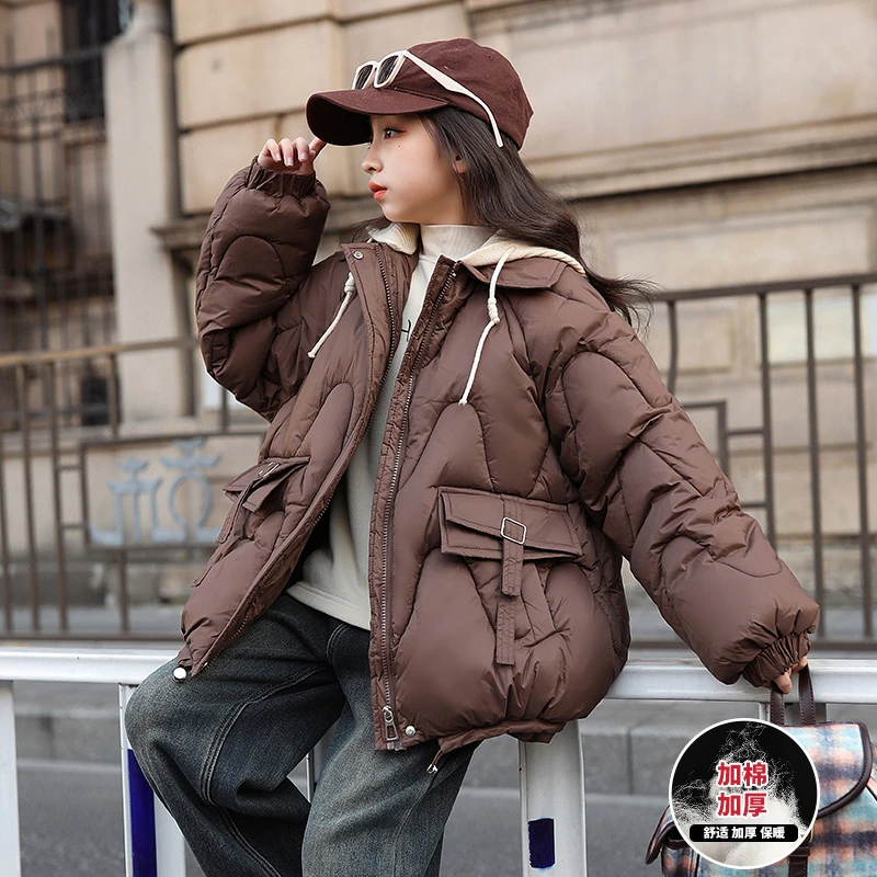 女童棉衣外套2023年新款洋气冬装儿童时尚女孩宽松拼接棉服保暖潮