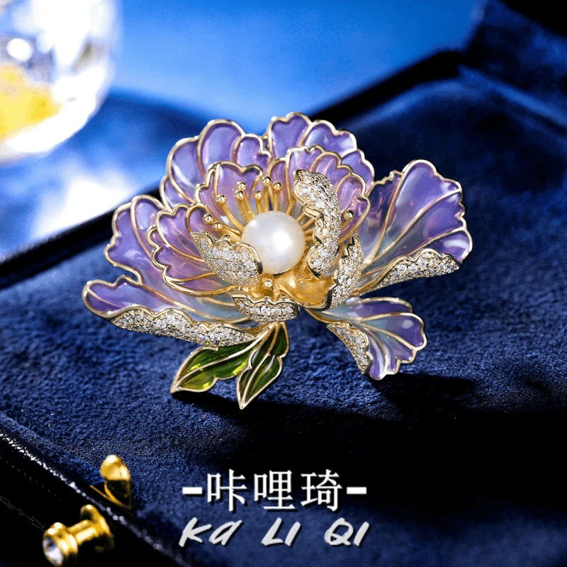 铜合金胸针 花开富贵国风牡丹花胸针优雅气质中国风复古胸针配饰