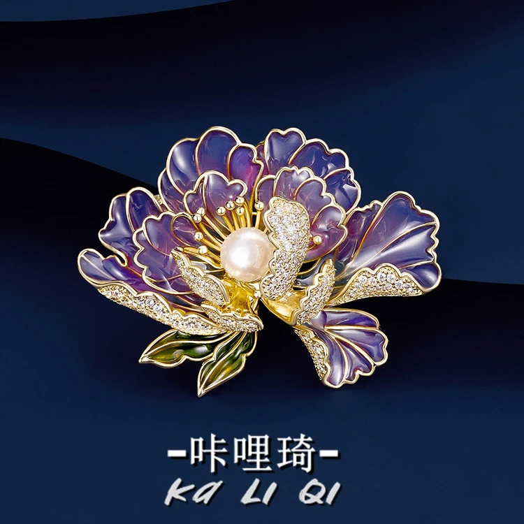 合金胸针 牡丹花胸针女高档奢华胸花别针固定衣服2024年新款配饰