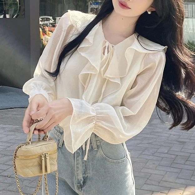 小个子设计感小众衬衣纯欲上衣女装百搭温柔甜美长袖法式衬衫B836