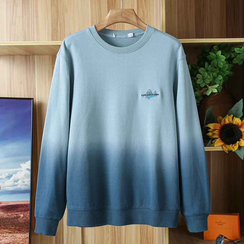 全棉舒适一线撤柜男装渐变色卫衣男春秋男款青年潮流圆领休闲上衣