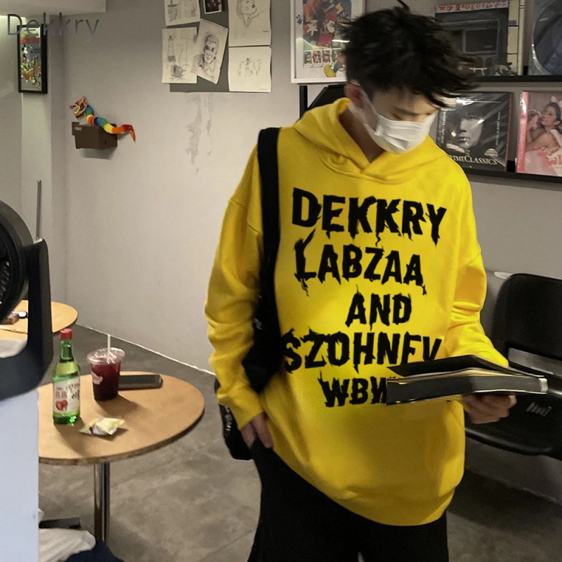 Dekkry美式国潮运动长袖时尚休闲情侣连帽宽松印花套头春秋百搭