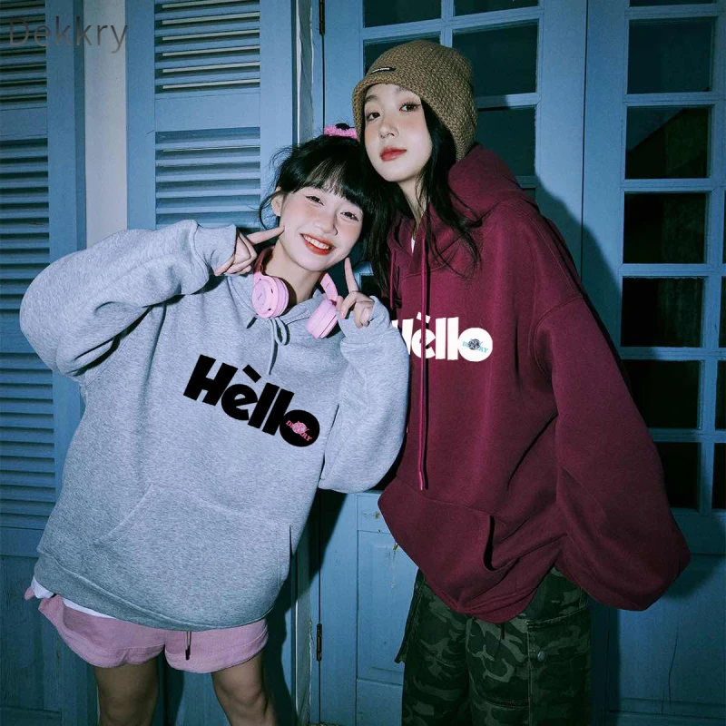 Dekkry美式复古重磅宽松加绒连帽长袖百搭情侣装学生加厚印花韩版