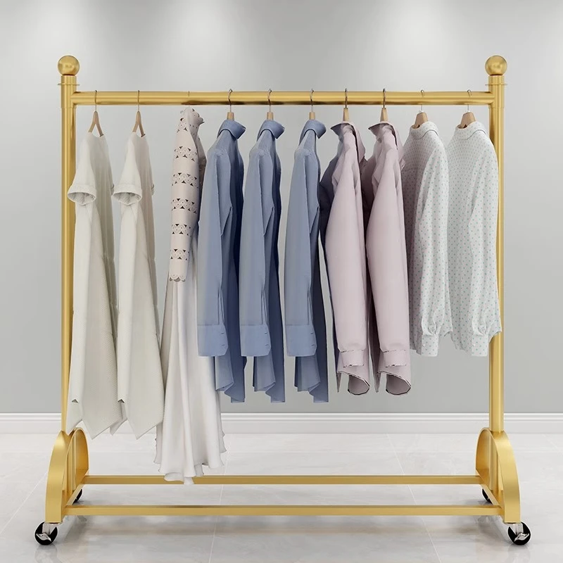 服装店落地式衣架中岛上墙陈列架摆摊女童装展示挂衣杆货架移动轮