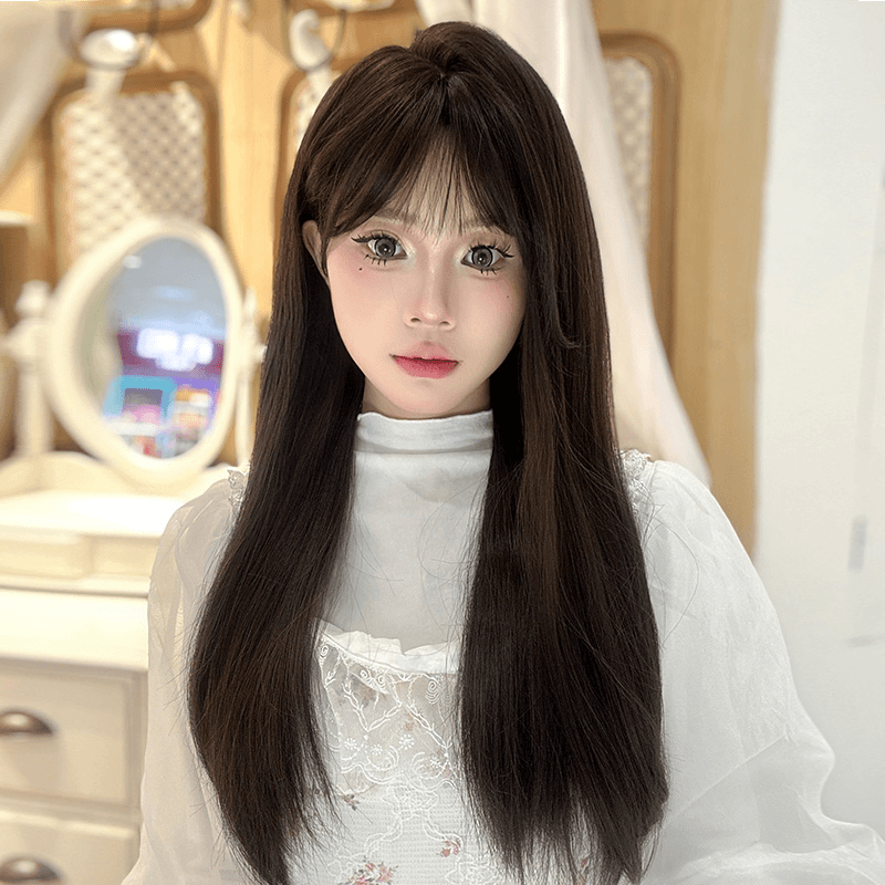 梦露丝假发女长发黑长直发全头套气质自然逼真头皮蓬松透气-XX