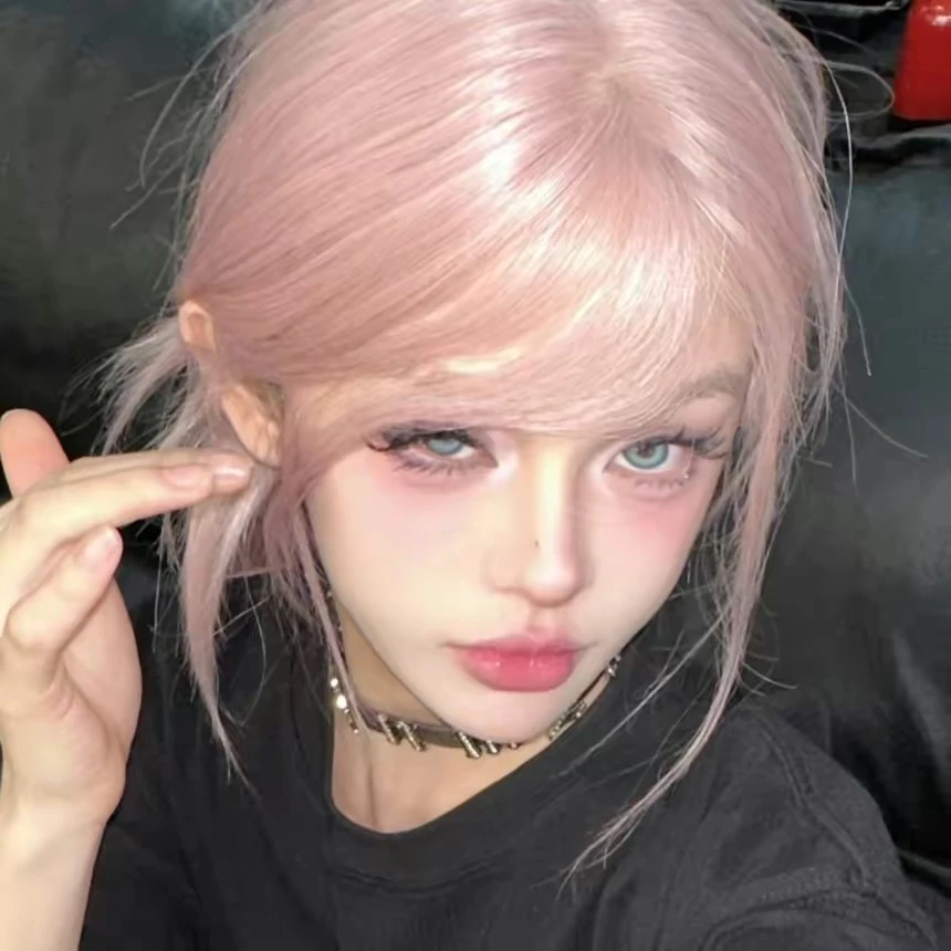 返场【五金pink】T假发女小额蕾丝粉色系酷飒长直发仿真整顶假发