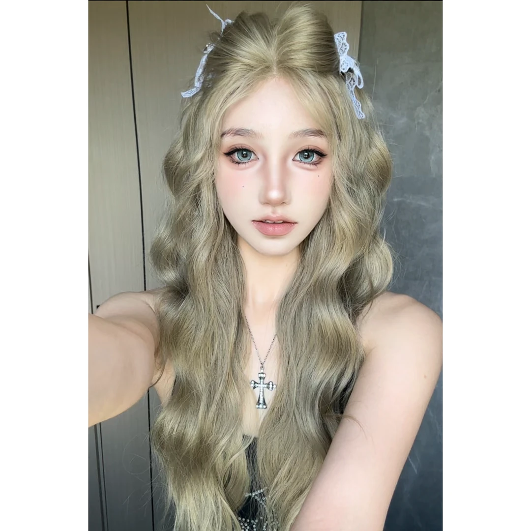 周末-假发青木灰小额蕾丝卷发超自然蓬松女神法式温柔气质微醒发