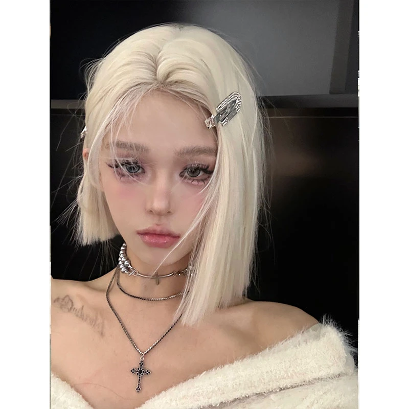小圆【AI仿生】假发女小额蕾丝白金短发欧美辣妹酷飒仿真气质假发
