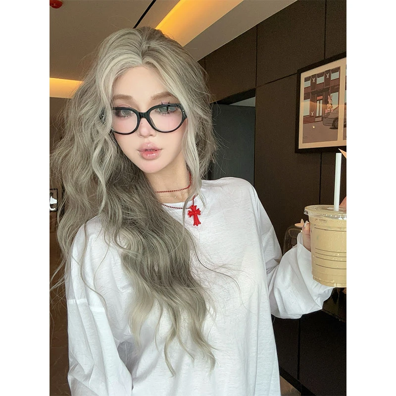 大金金专属【曼塔 manta】假发女小额蕾丝气质米灰挑染长卷仿真假发