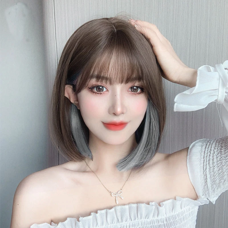 梦露丝假发女冷棕挑染短发透气轻薄减龄短发整顶全头套