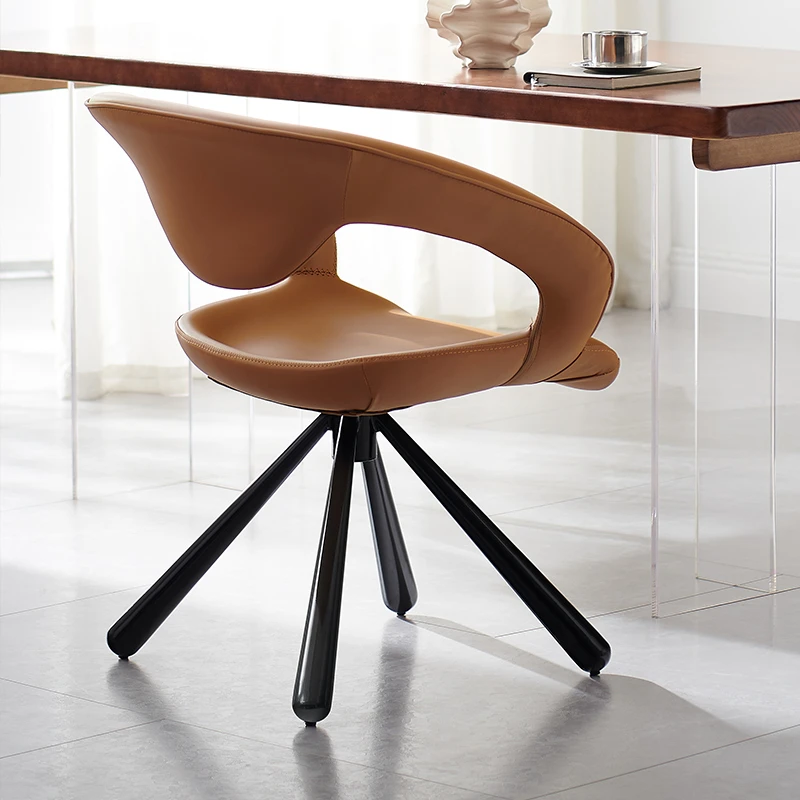 360度旋转意式极简高端镂空设计家用带扶手餐椅书桌椅茶台主人椅