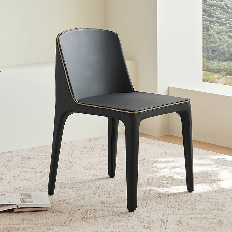 新款定型绵一体成型超纤皮高端意式极简拉链高端轻奢大牌餐椅简约