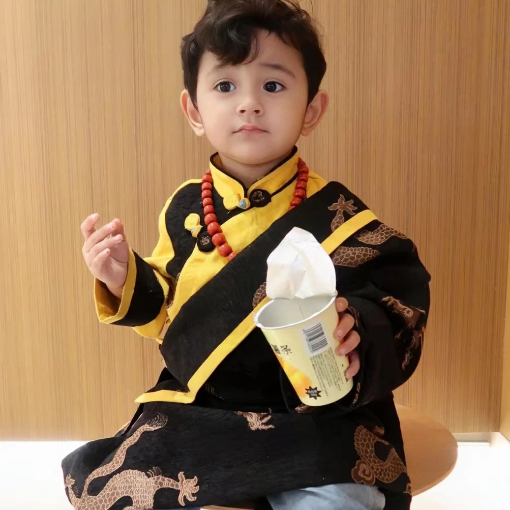 新款民族风两件套童装套装男宝秋冬时尚洋气冬季拼色雪妮尔套装