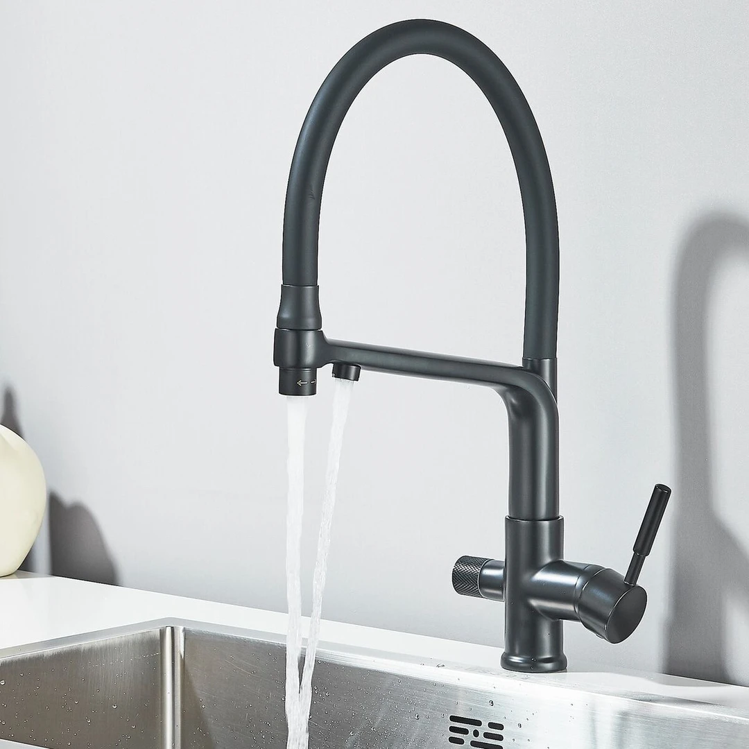 全铜三合一厨房冷热水龙头洗菜软管水槽洗碗池直饮家用万向抽拉式