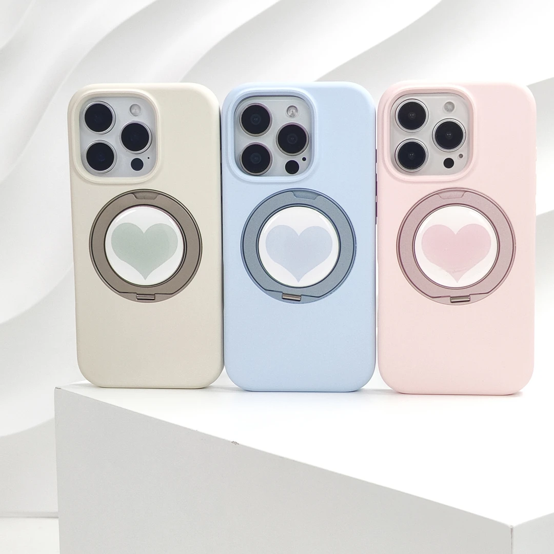 韩风爱心支架液态硅胶适用iPhone15Pro苹果16promax手机壳14/13软