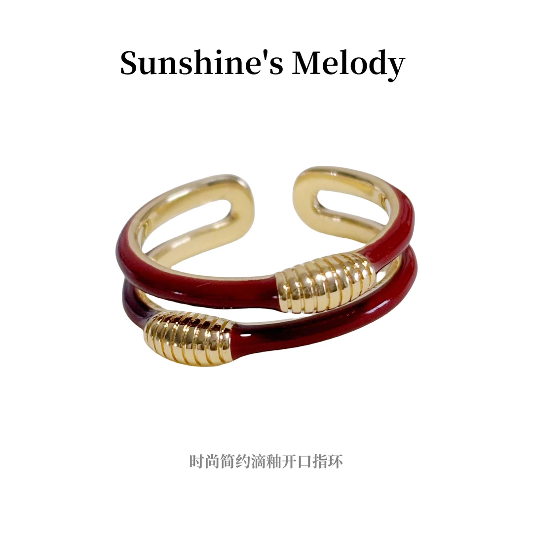 合金珐琅戒指 双11时尚简约滴釉指环气质轻奢红色小众个性开口ins