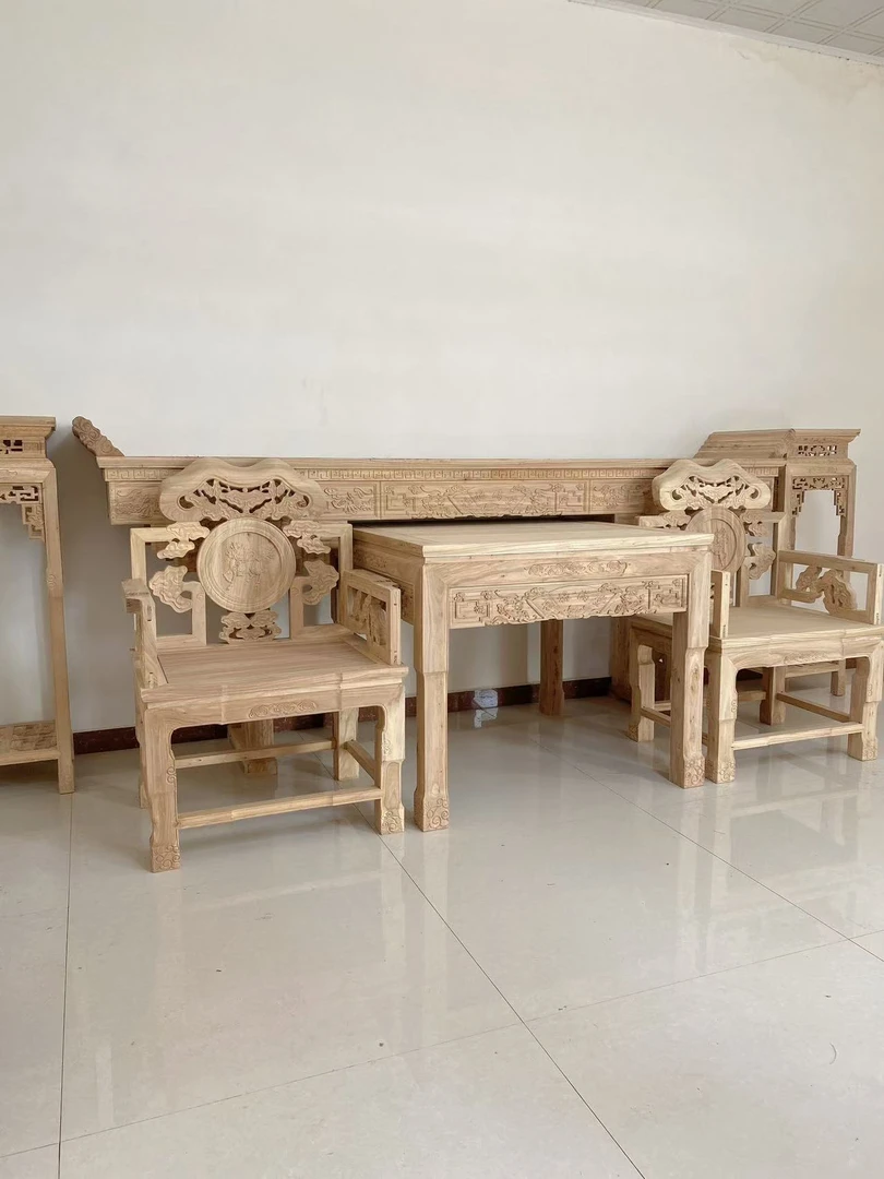 北方榆木中堂六件套，全榆木材质榫卯工艺。