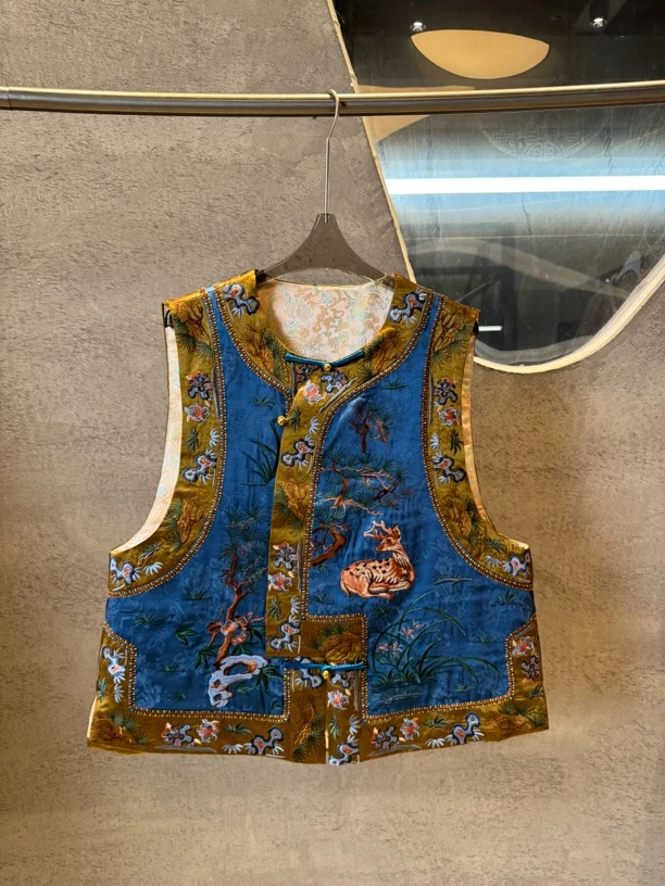 【一路有你】中式斜襟刺绣双色马甲（夹薄棉）