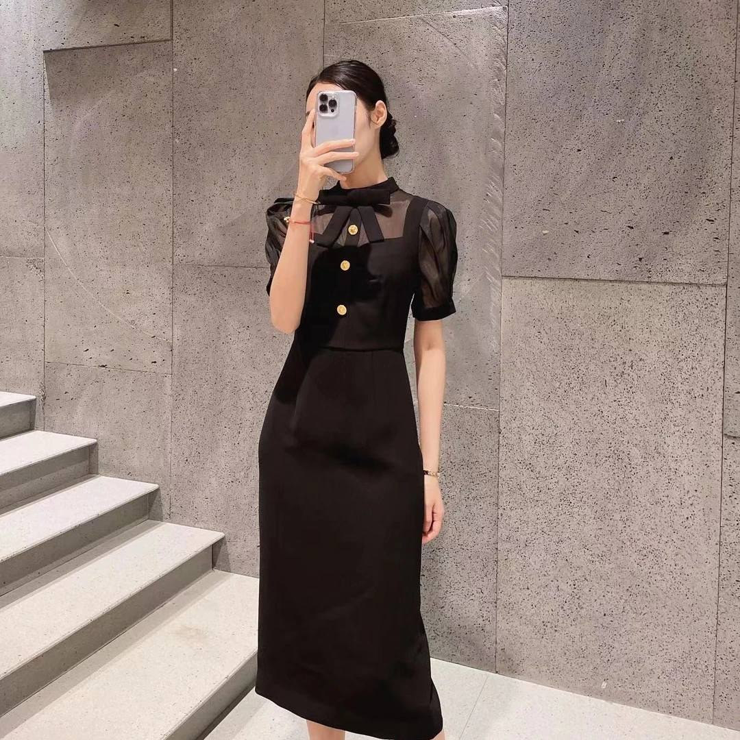 M1790蝴蝶结短袖连衣裙 衣长114 款号S57176