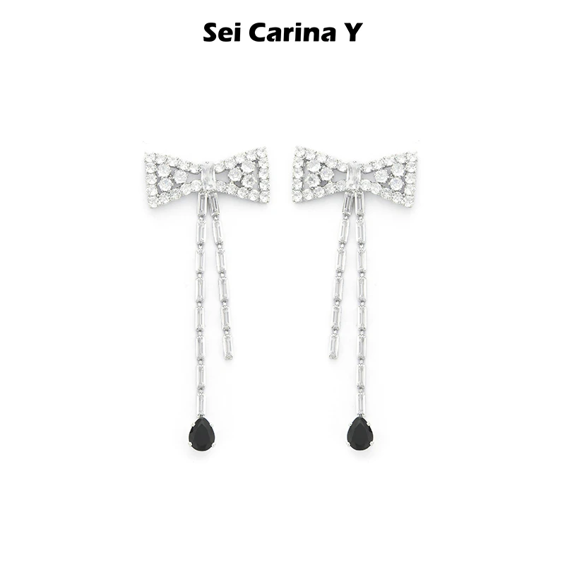 铜合金耳饰 Sei Carina Y碎钻拼接蝴蝶结流苏耳环女2023新款小众