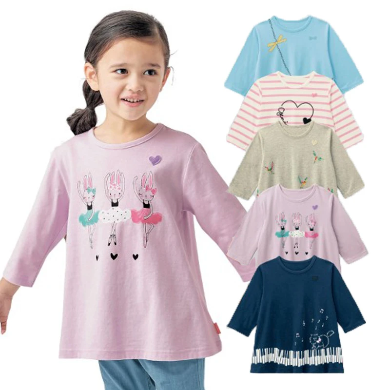 日本千趣家原单女童宝宝裙式纯棉休闲宽松可爱美丽公主 七分袖T恤