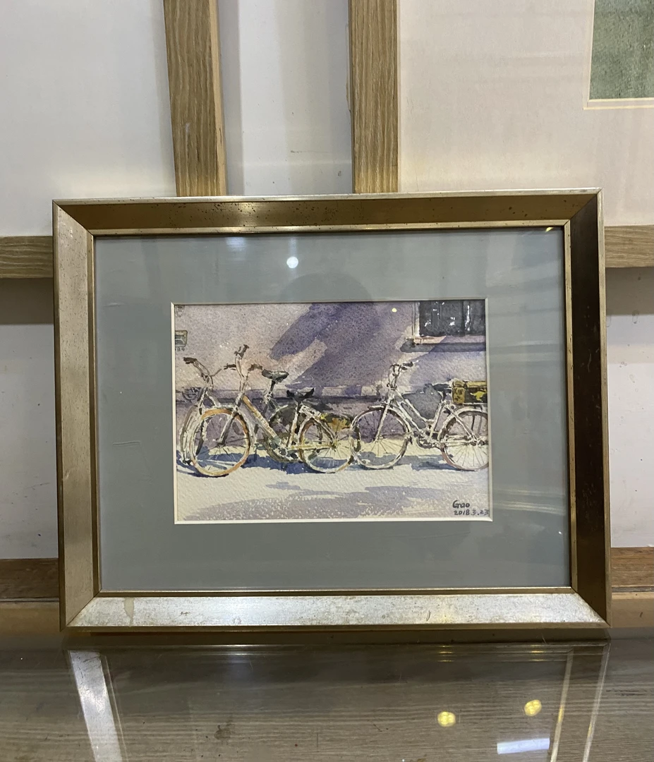 手绘水彩单车  34*27 cm 书房客厅简约艺术挂画