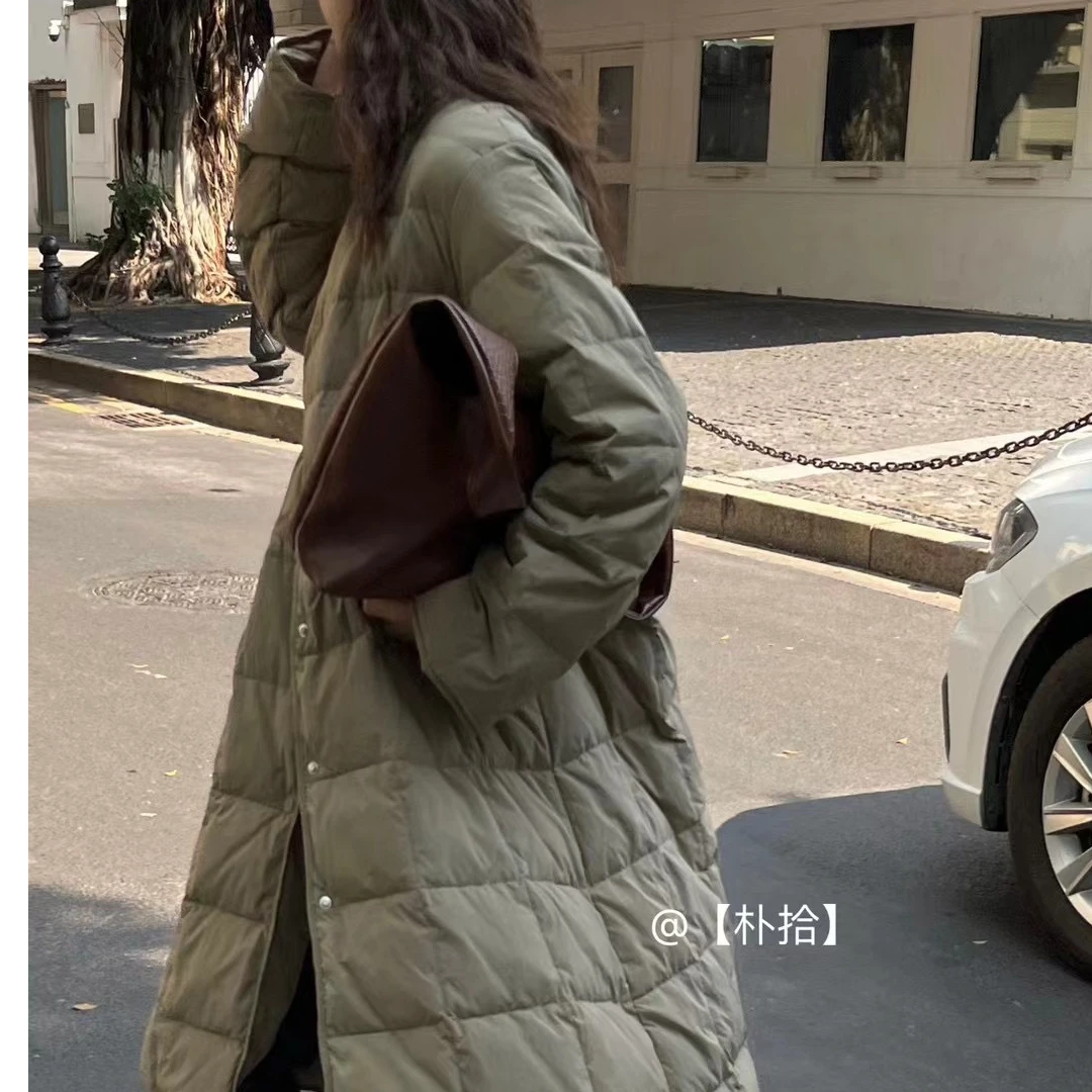 气质极简韩系休闲白鸭绒羽绒服百搭中长款宽松冬季