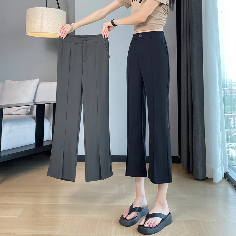 九分微喇叭裤女夏季薄款2025新款八分小个子高腰显瘦开叉西装裤女