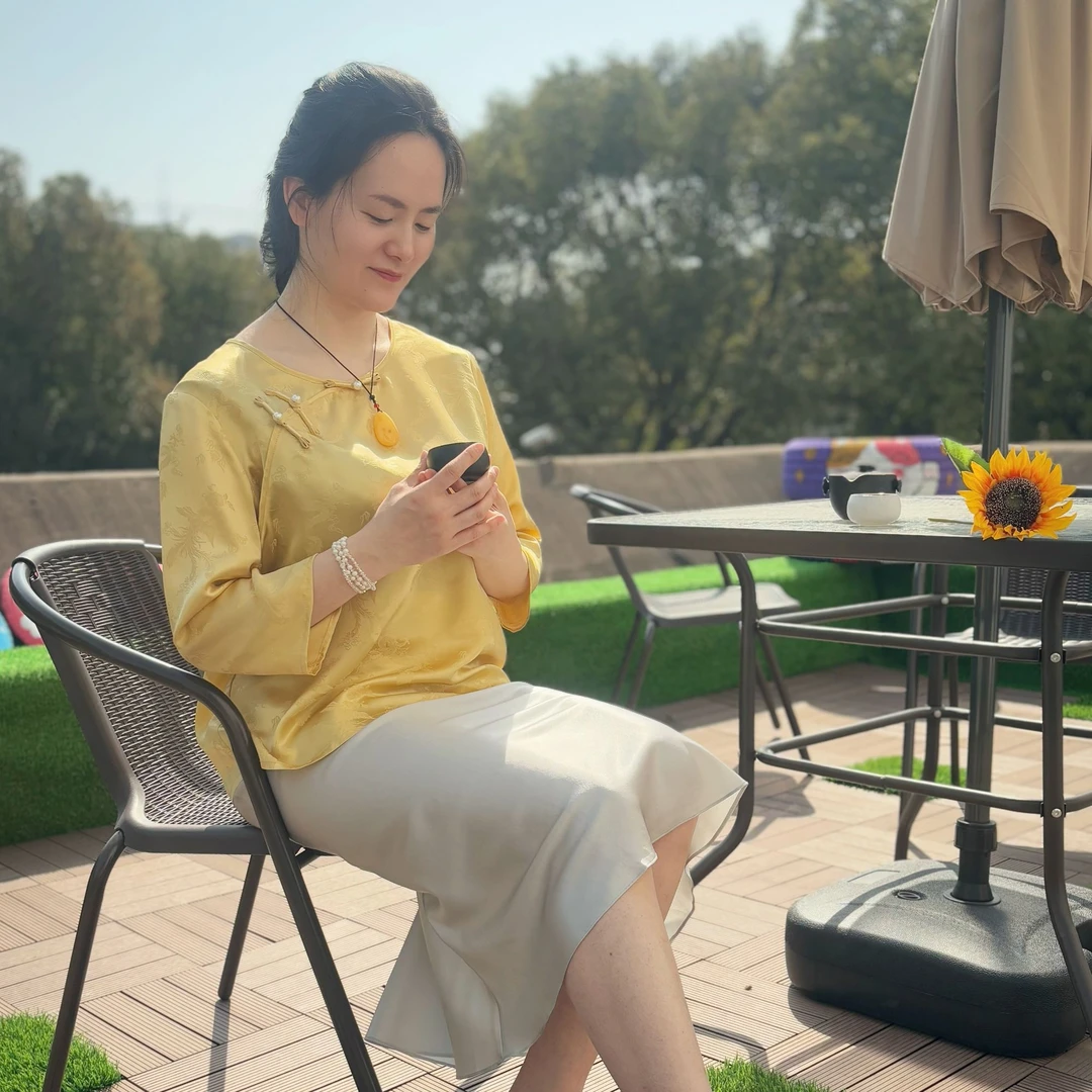 新中式桑蚕丝提花素色系列夏季流行款上衣
