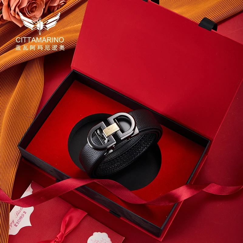 正品 盖瓦阿玛尼逻奥皮带男款真皮裤带男自动扣头层牛皮腰带商务