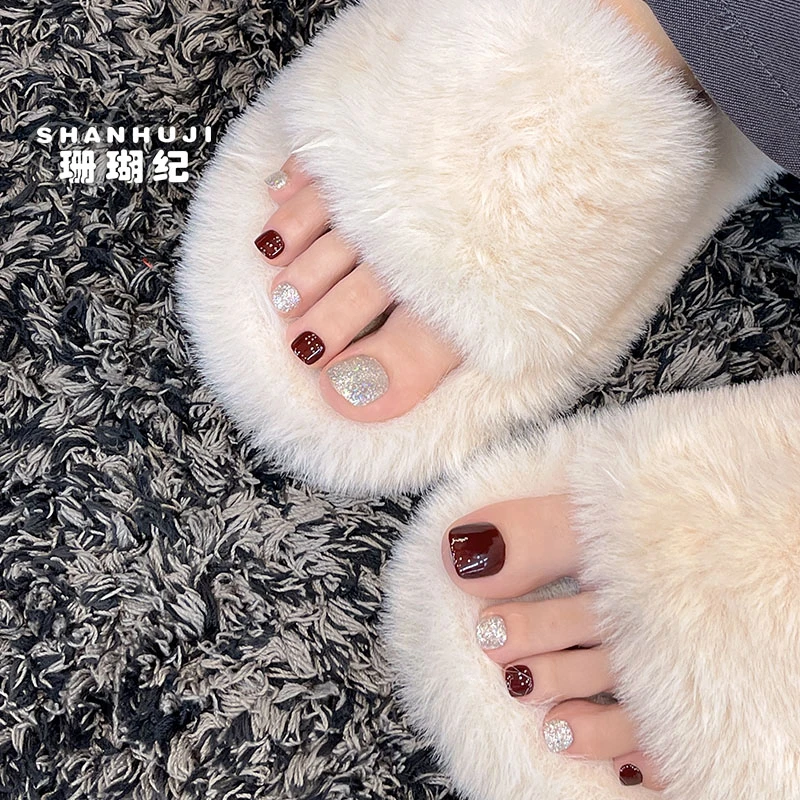 酒神纯手工脚甲珊瑚纪气质美甲穿戴甲夏日显白脚甲春夏花花美甲