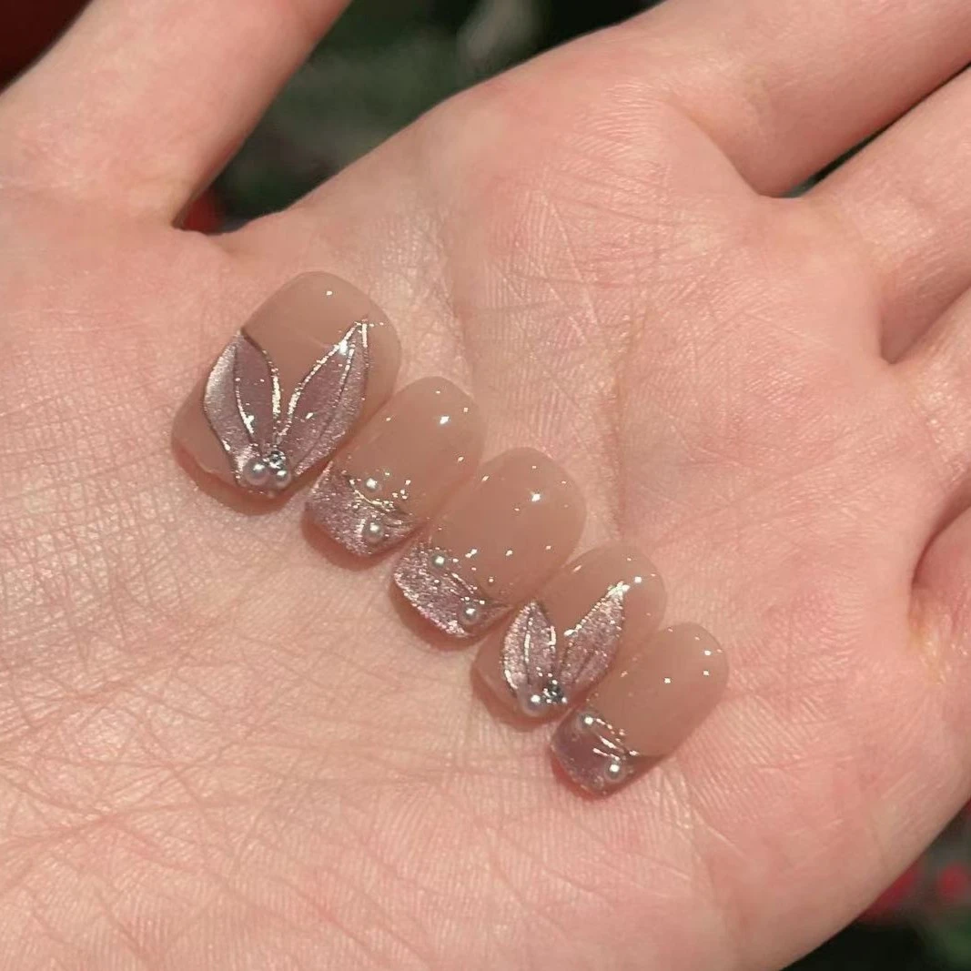 【鱼尾法式】珊瑚纪秋冬显白流行美甲气质简约温柔猫眼纯手工穿戴甲