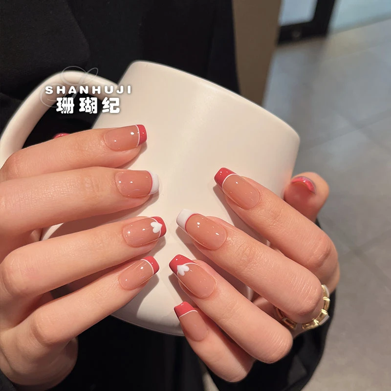 【芭比】珊瑚纪夏日显白美甲气质简约裸色温柔ins粉色法式穿戴甲