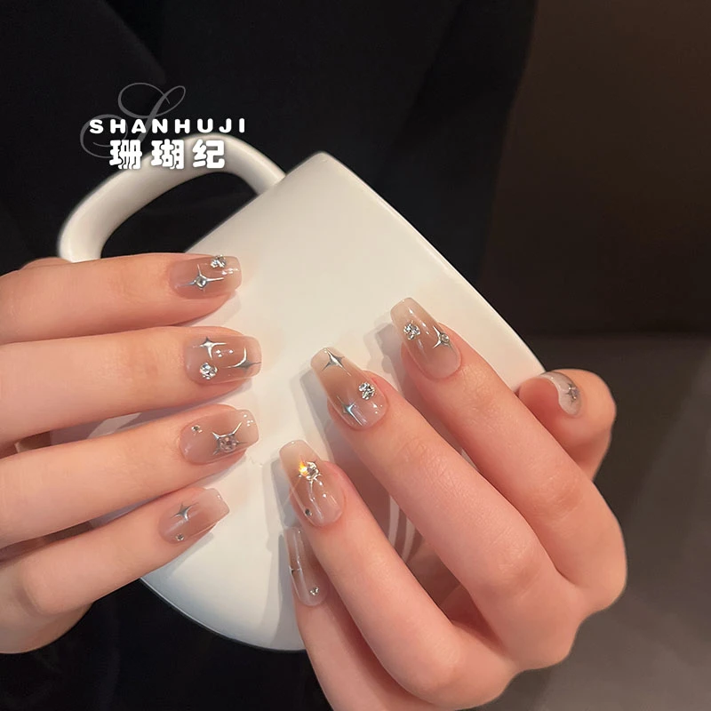 【星晴】 珊瑚纪流行气质夏日美甲温柔冰透高级显白魔镜粉简约星星