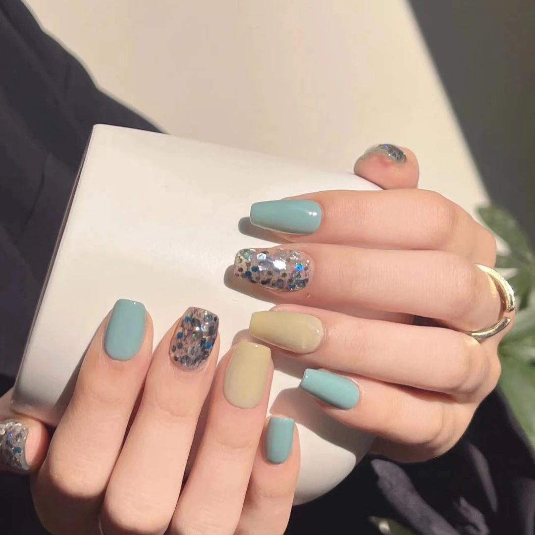 （预售）海盐马卡龙珊瑚纪穿戴式美甲10片显白温柔ins夏日亮片