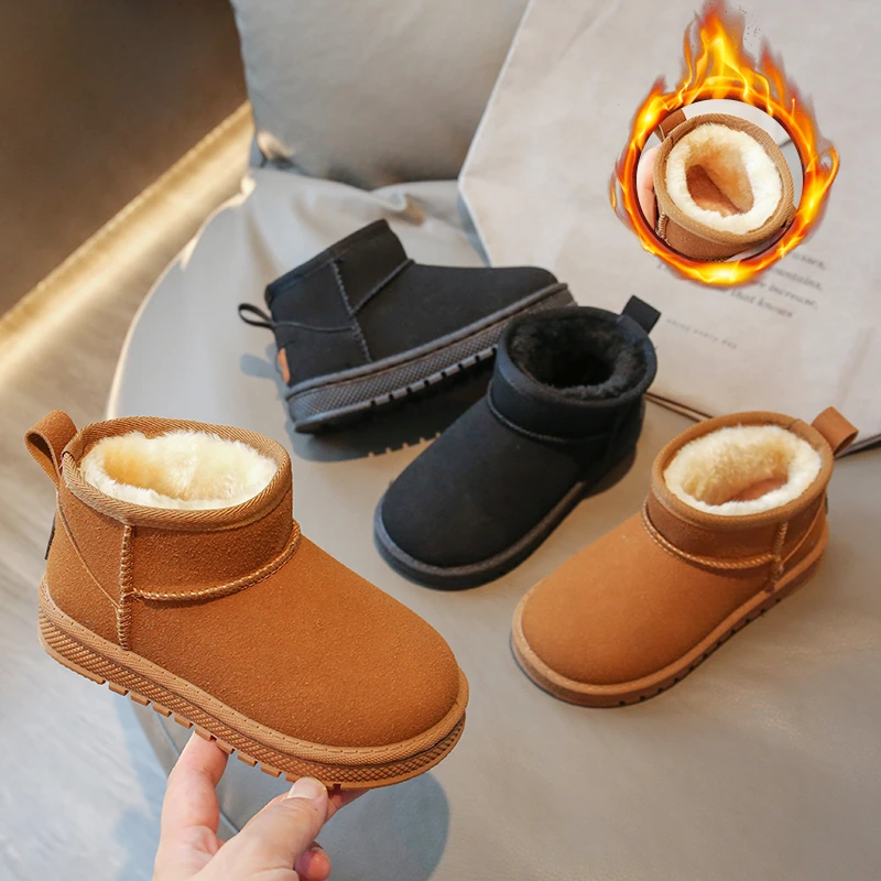 儿童加绒雪地靴2024冬季新款女童加厚童鞋男孩防滑保暖短靴大棉靴